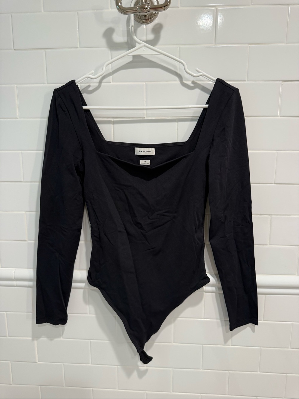 Babaton Black Long Sleeve Square Neck Bodysuit